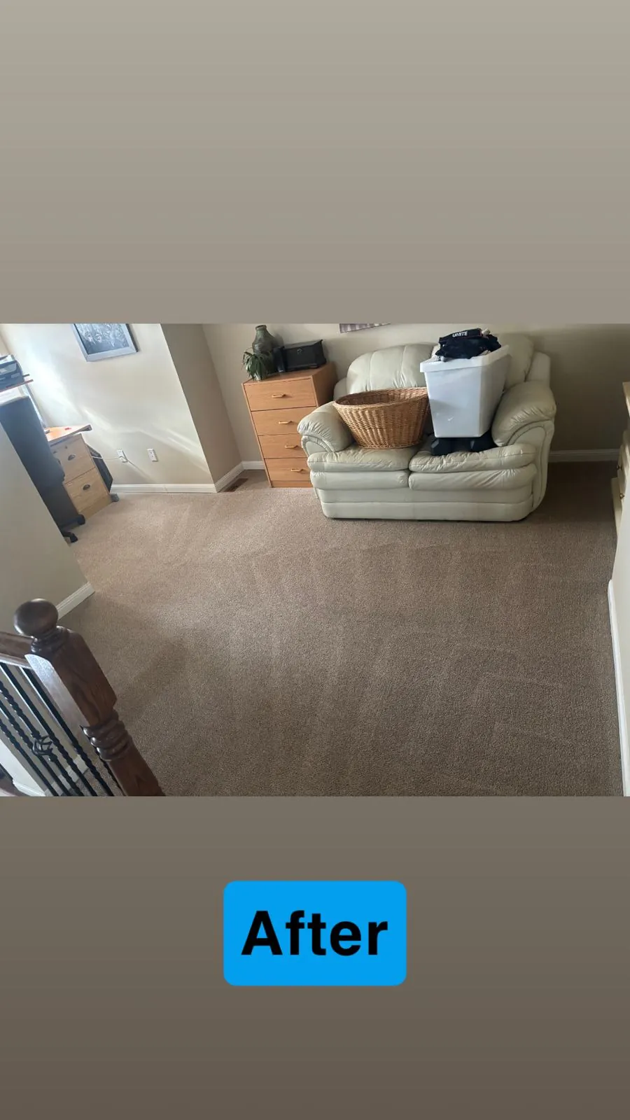 Bonus room carpet after deep cleaning, dirt and traffic lanes removed
