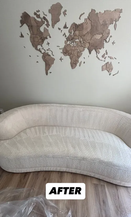 Boucle sofa after upholstery cleaning, stains removed