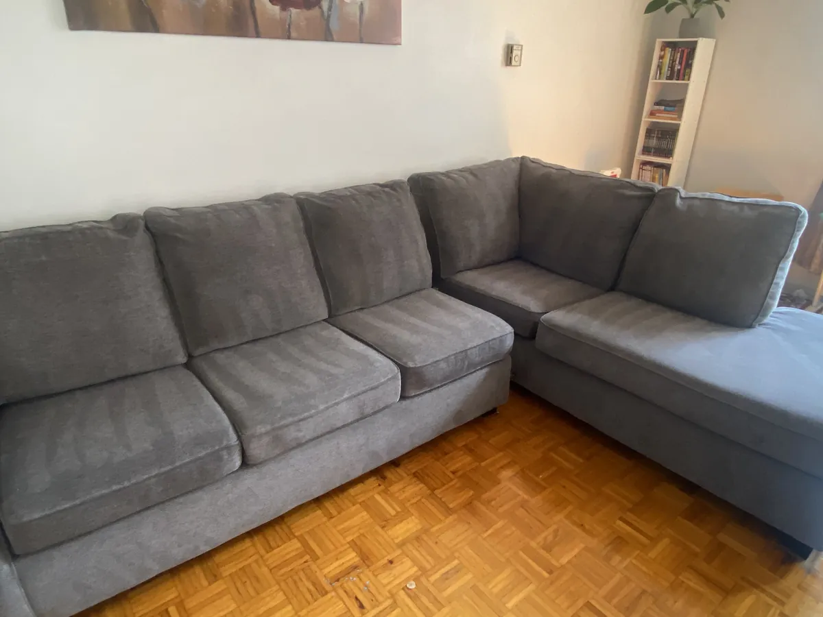 Fabric sectional sofa in a Toronto home after a red wine stain was fully removed