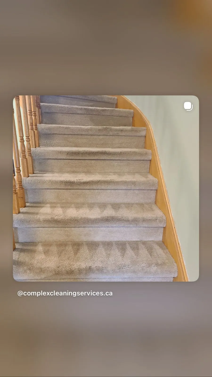 Carpeted staircase cleaned with hot water extraction in a Milton home