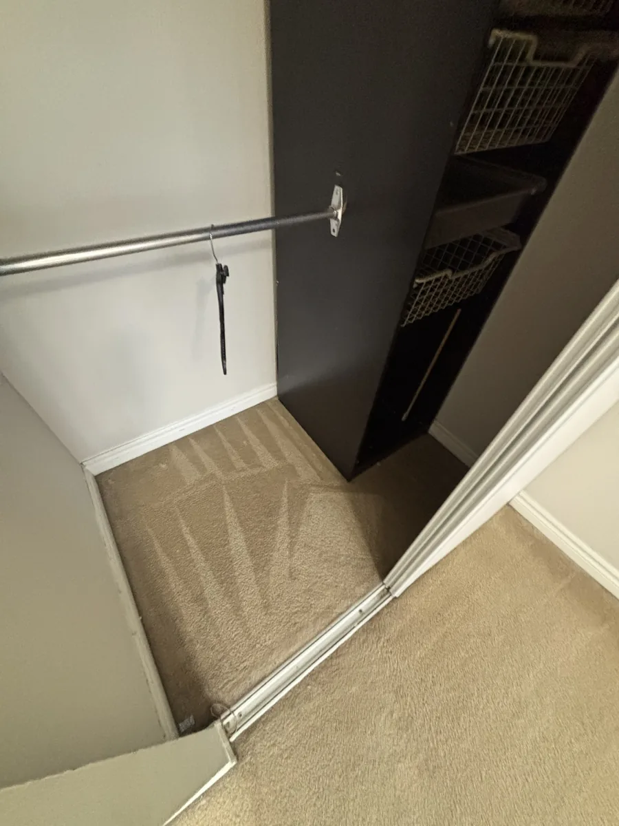 Closet floor carpet cleaned by hot water extraction in a Mississauga condo